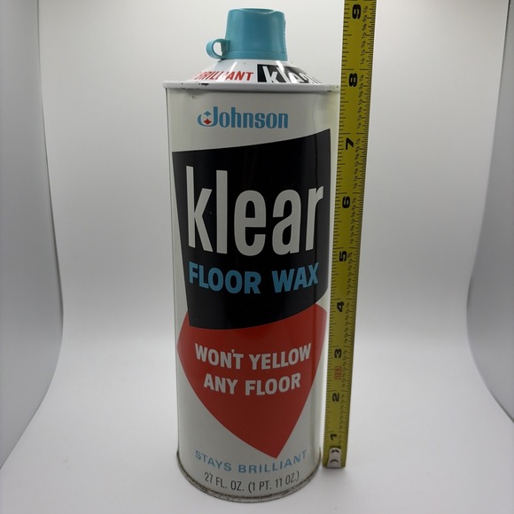 Vintage Metal Can Johnson Klear Floor Wax Stays Brilliant Wont Yellow 19oz Full - Picture 9 of 9